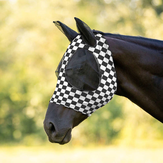 black and white checkered fly mask