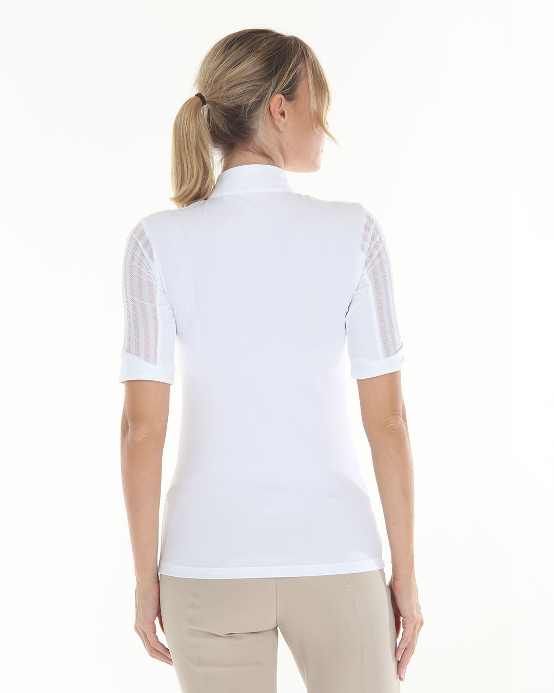 white short sleeve riding top