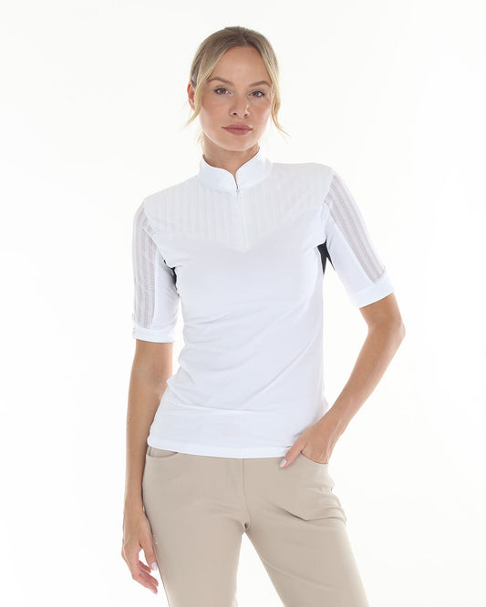 white short sleeve riding top
