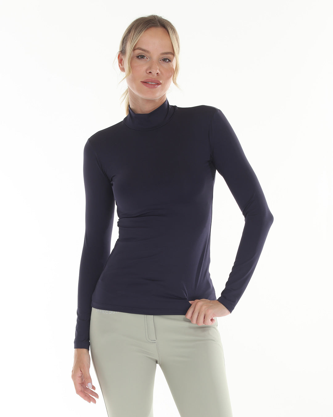 navy turtleneck baselayer riding shirt