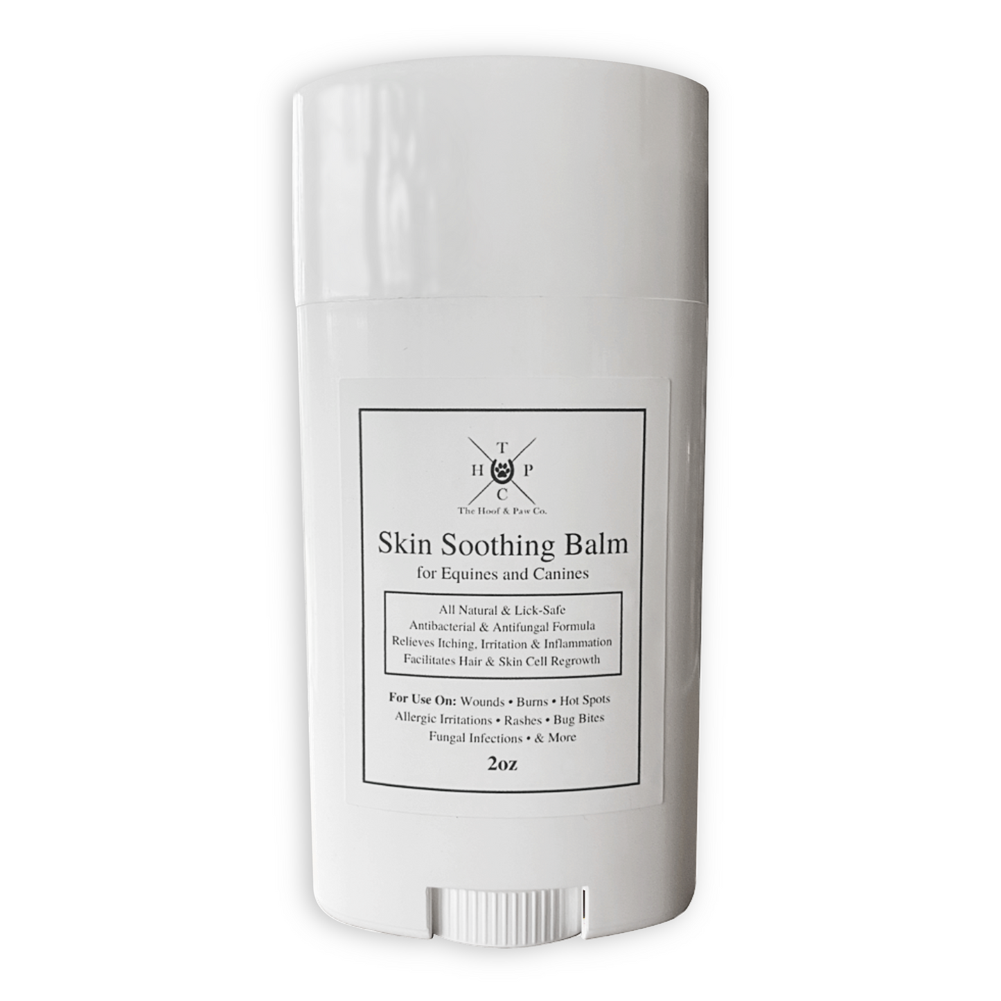 White cylindrical container of Skin Soothing Balm with a label on a white background