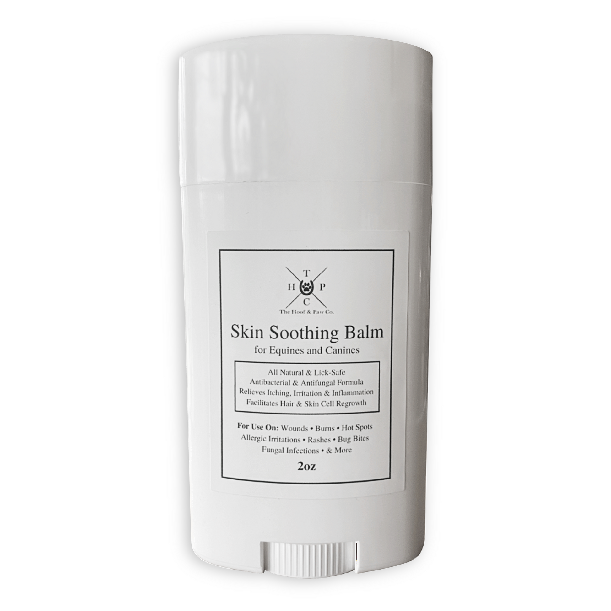 White cylindrical container of Skin Soothing Balm with a label on a white background