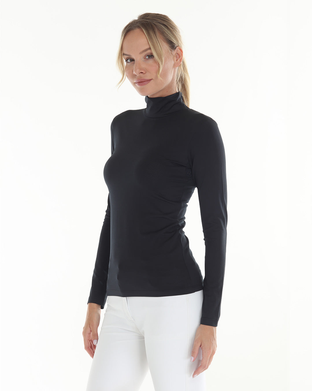 black ongsleeve mock neck sunshirt